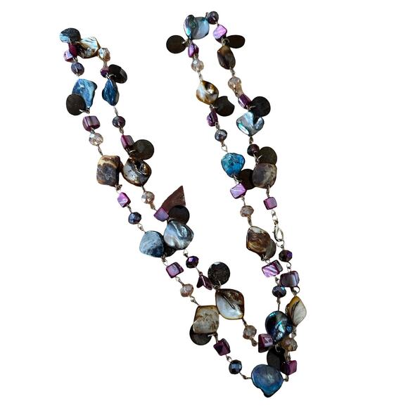 Long Mother of Pearl Beachy Boho Y2K Beaded Necklace - Picture 1 of 6